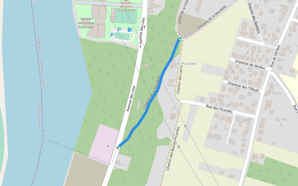 Chemin de la Mardelle walking route map in La Frette-sur-Seine