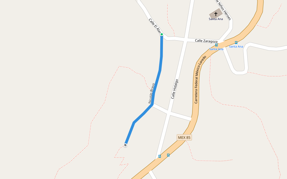 Nicolás Bravo walking route map in Allende