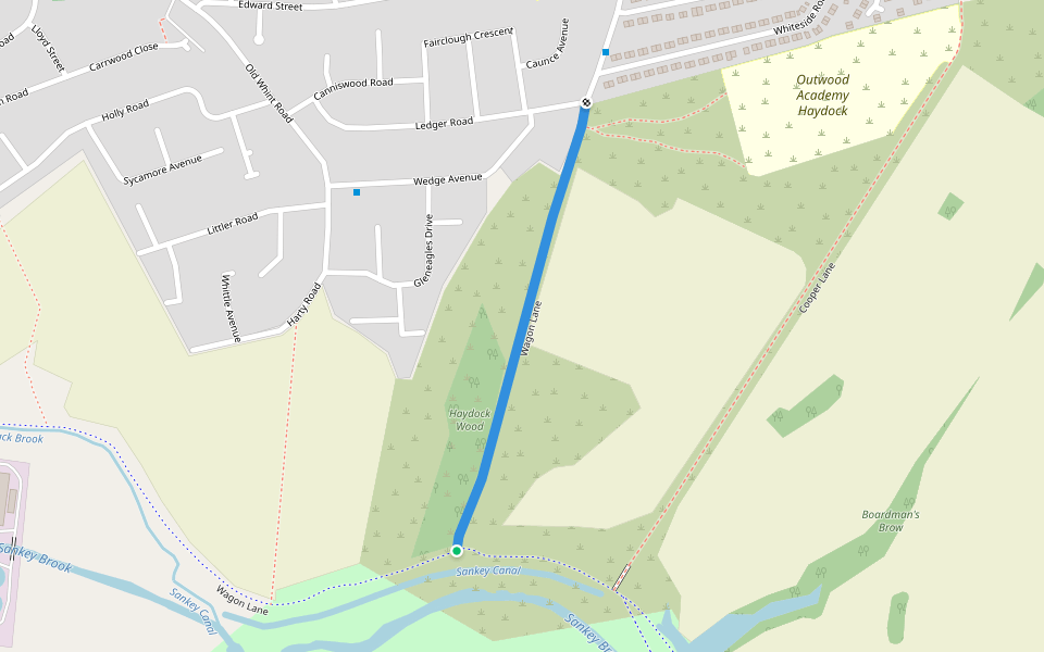 Wagon Lane walking route map in Haydock
