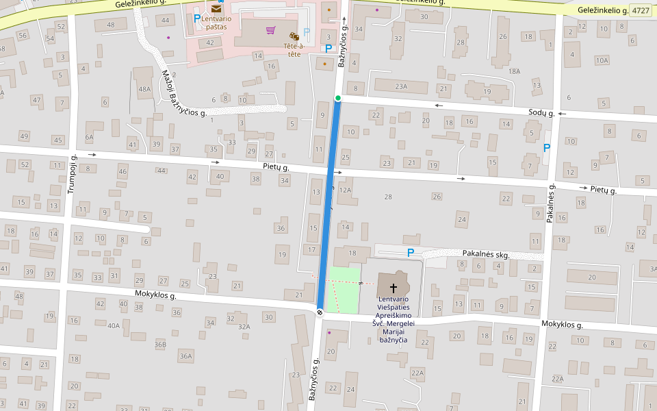 Bažnyčios g. walking route map in Lentvaris