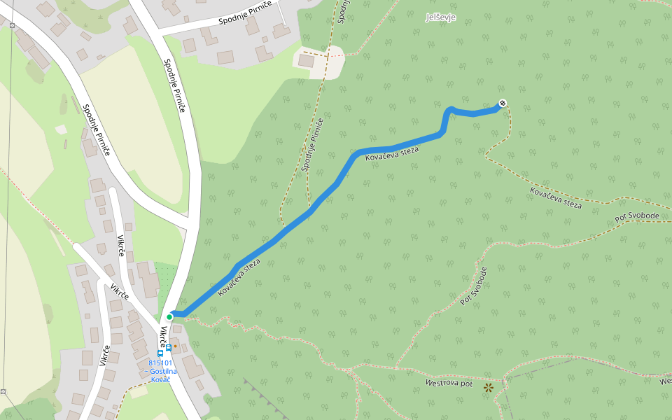 Kovačeva steza walking route map in Vikrče