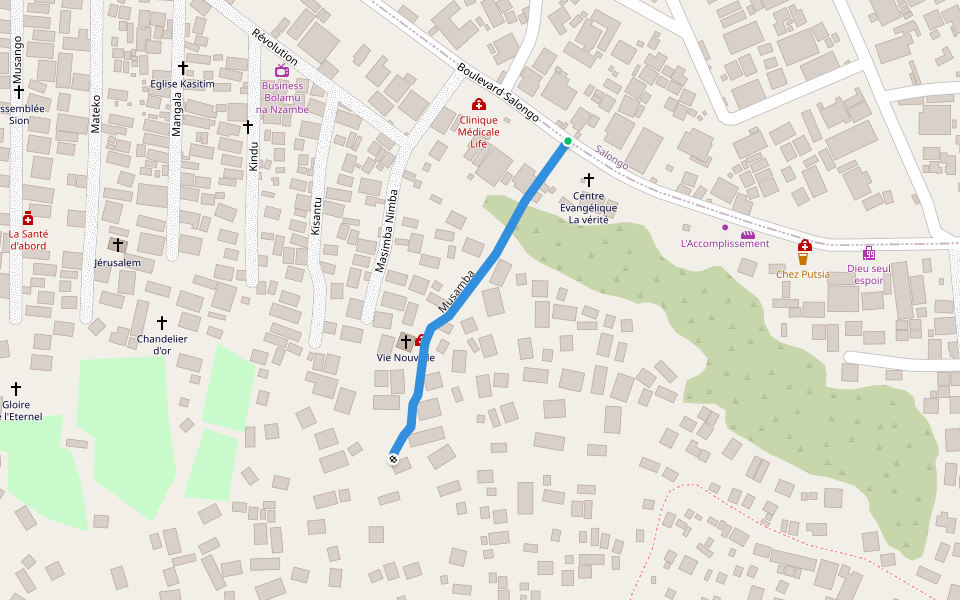 Musamba walking route map in Kinshasa