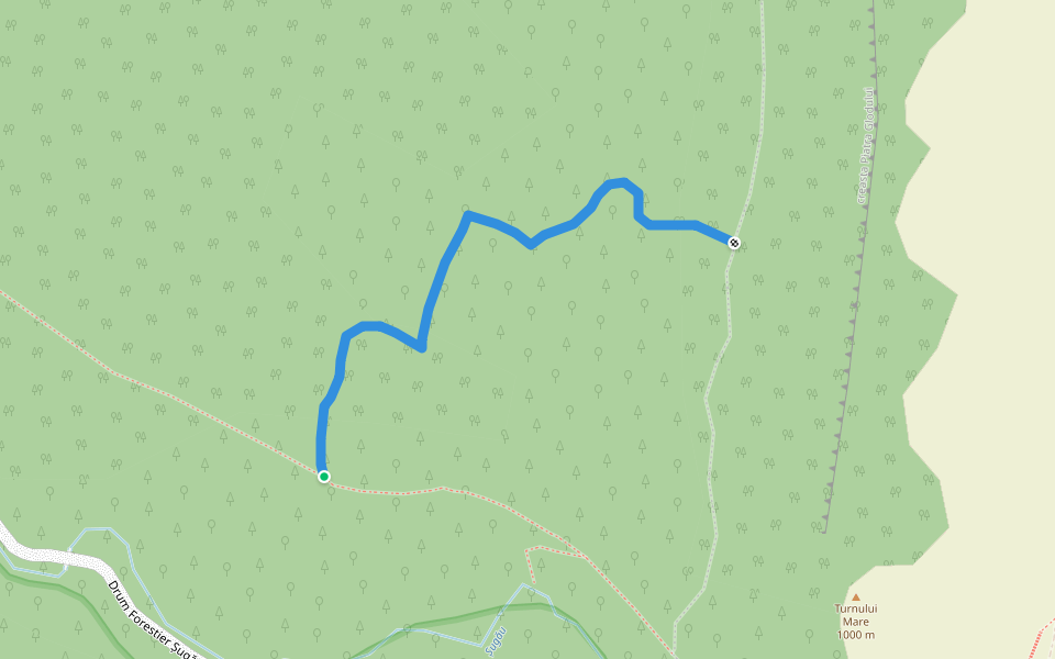 Traseul triunghi rosu - cu lanturi walking route map in Bicaz-Chei