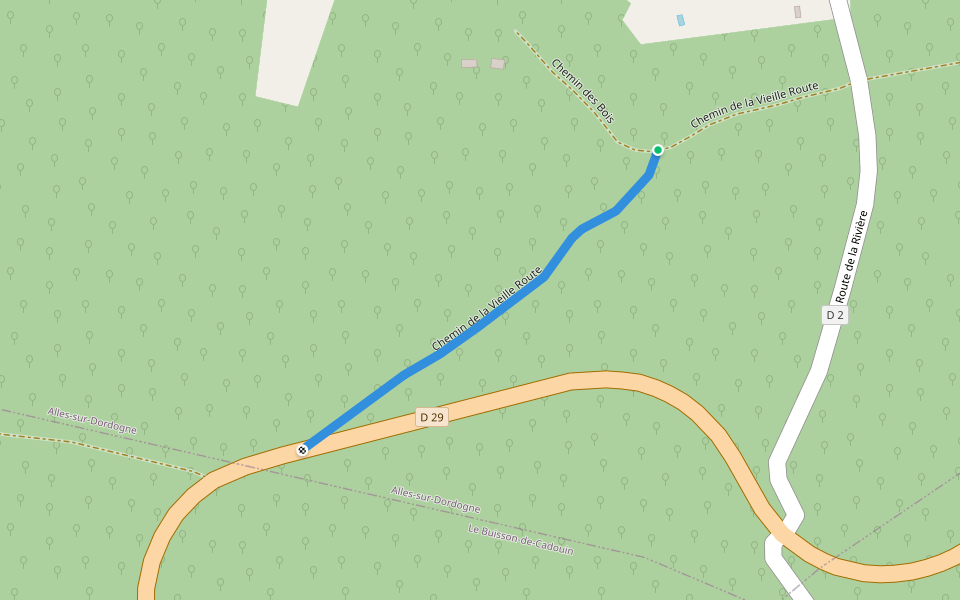 Chemin de la Vieille Route walking route map in Alles-sur-Dordogne
