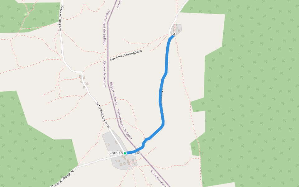 St Nangue_Santandiang walking route map in Sare Kolobri