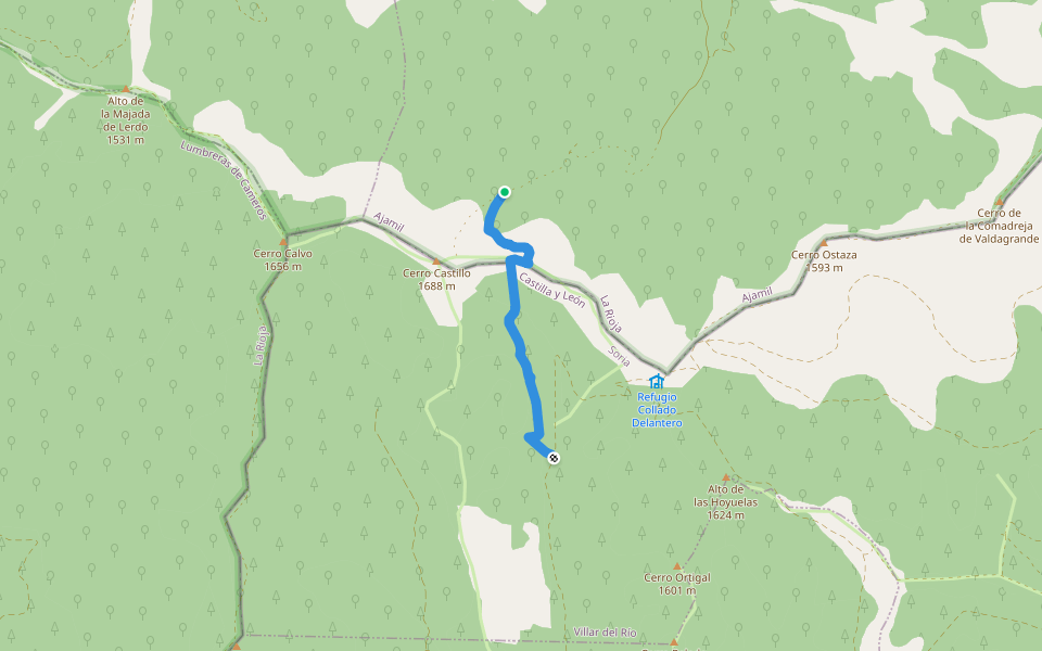 Sendero walking route map in La Póveda de Soria