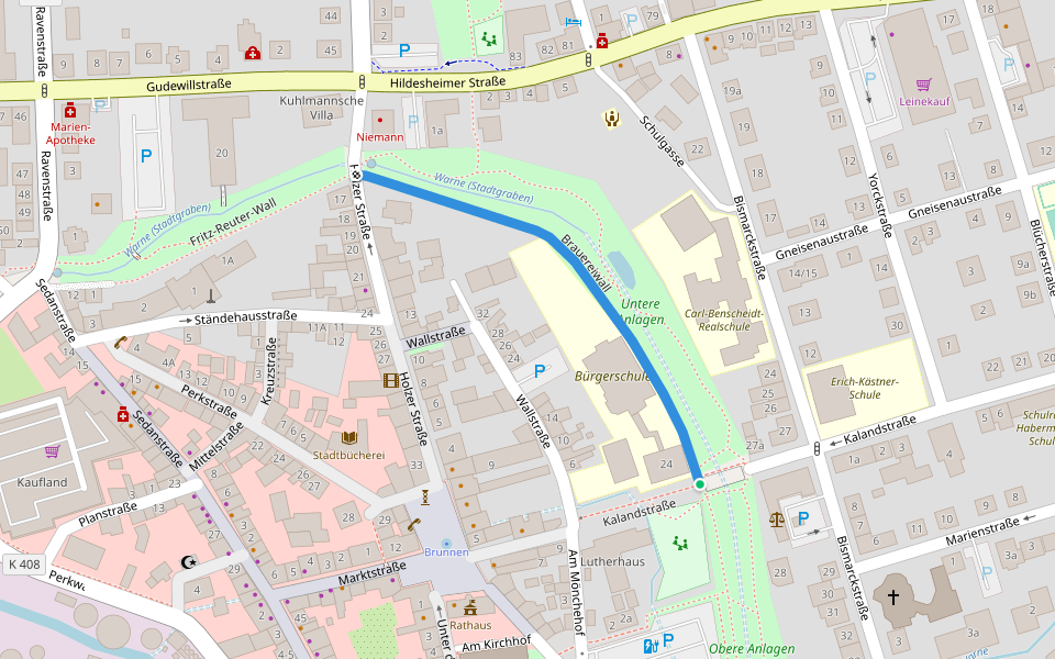 Brauereiwall walking route map in Alfeld (Leine)