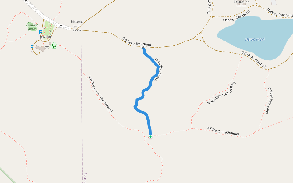 Turkey Trail (red) walking route map in Lake Ariel