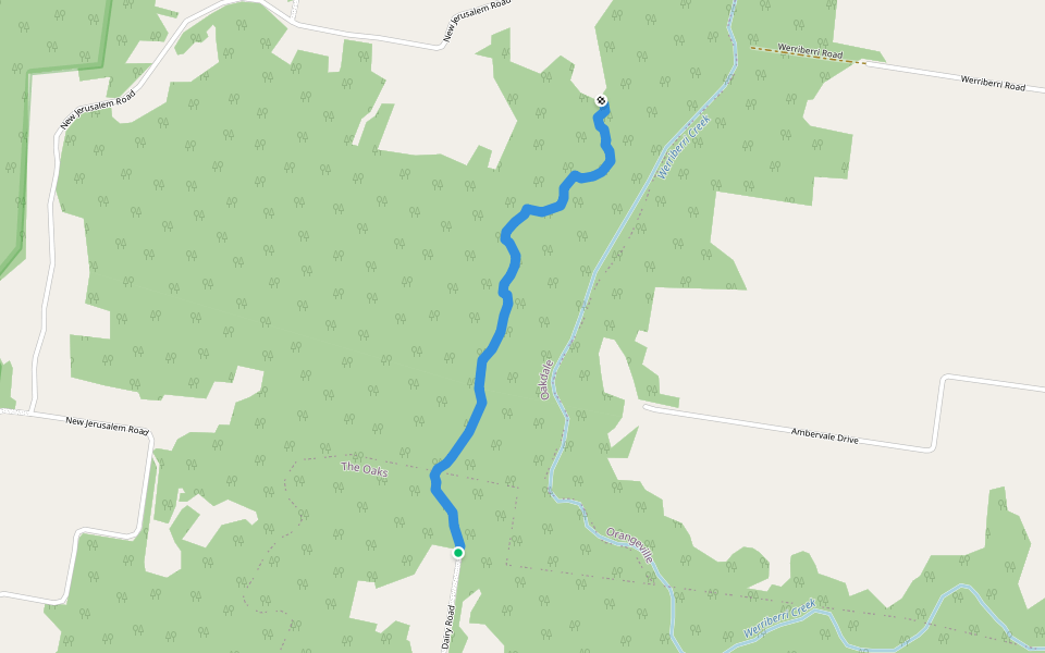 Dairy Road Trail walking route map in The Oaks