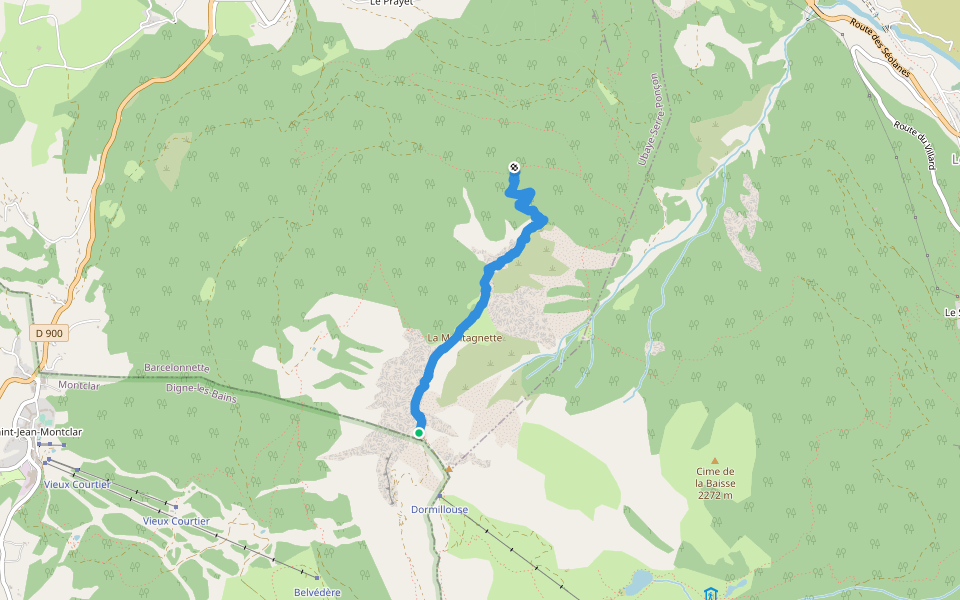 Sentier de la Montagnette walking route map in Montclar
