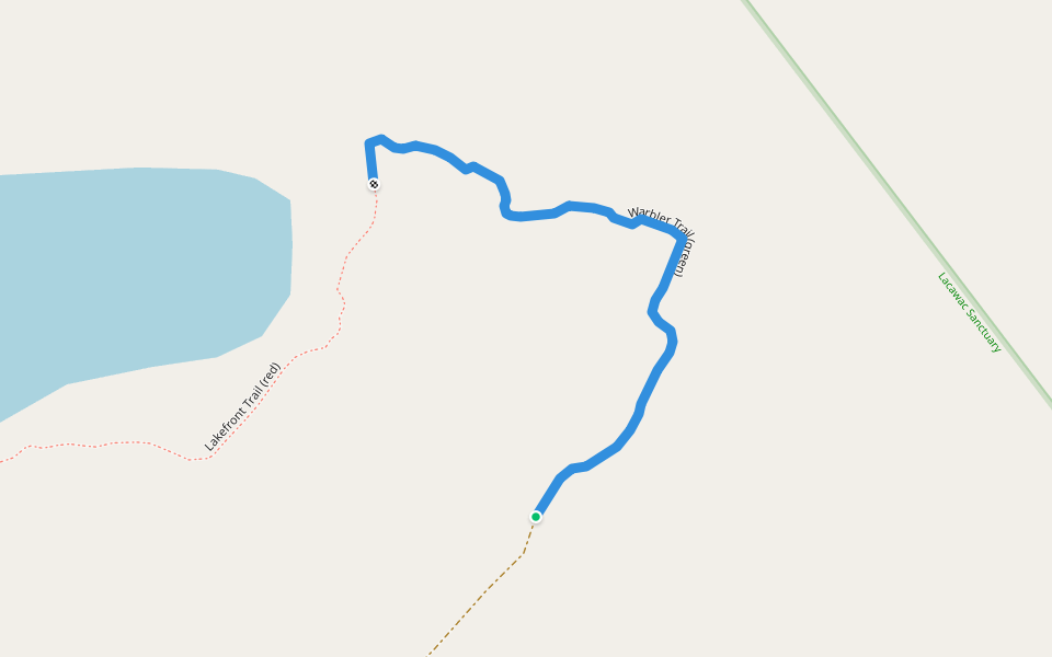Warbler Trail (green) walking route map in Lake Ariel