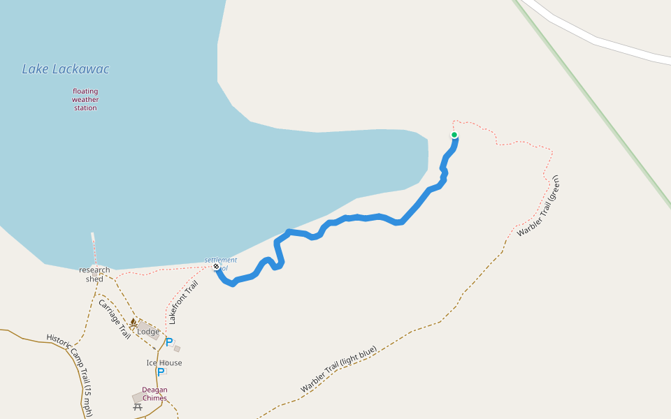 Lakefront Trail (red) walking route map in Lake Ariel