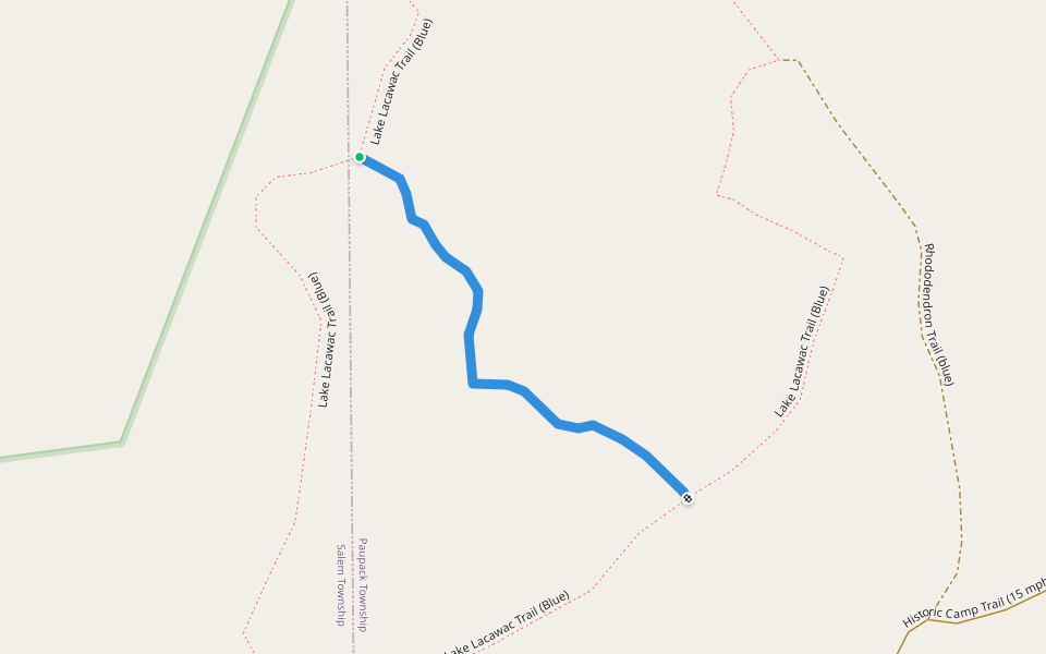Lake Lacawac Spur (blue) walking route map in Lake Ariel