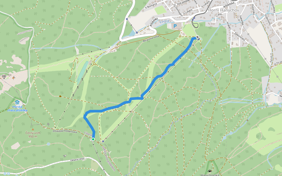 El Masaacre Downhill walking route map in Světlá pod Ještědem