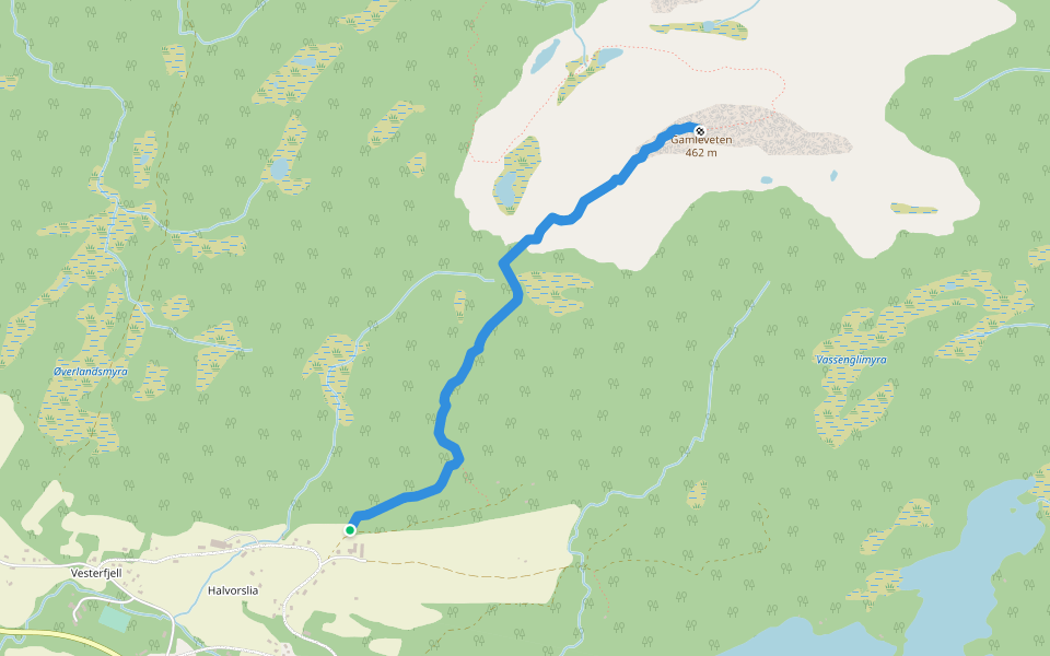 Gammelveten walking route map in Vesterfjell