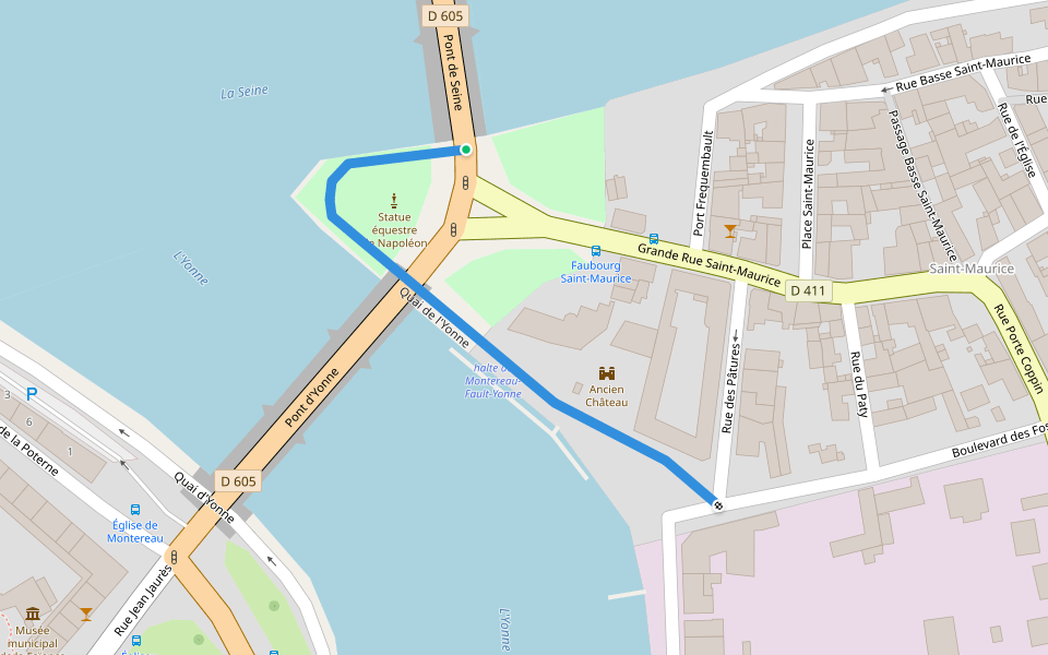 Quai de l'Yonne walking route map in Montereau-Fault-Yonne
