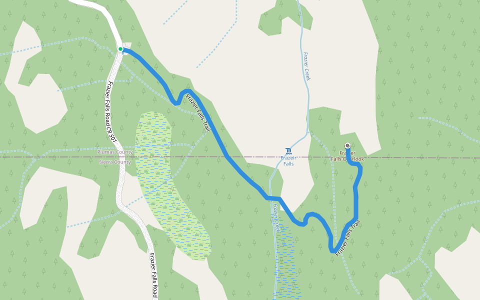 Frazier Falls Trail walking route map in Graeagle