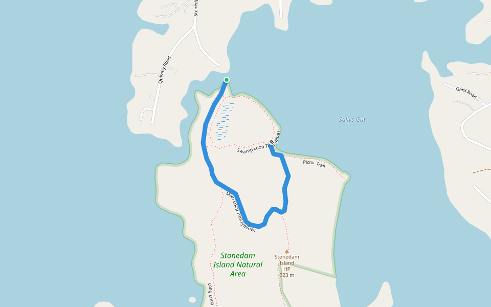 Main Loop Trail (yellow) walking route map in Meredith