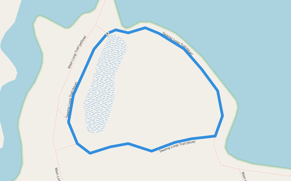 Swamp Loop Trail (blue) walking route map in Meredith