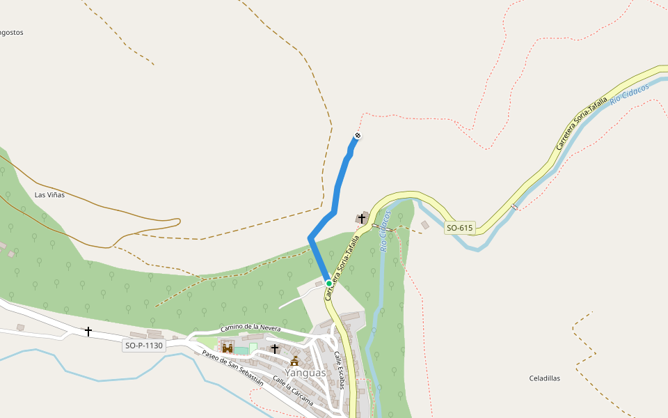 Camino a la Torre de San Miguel walking route map in Yanguas