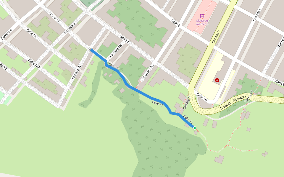Calle 11 walking route map in Dolores