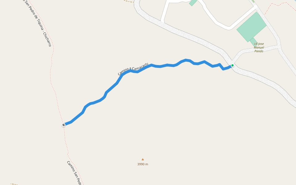 Camino a Camacachi walking route map in San Pablo de Tiquina