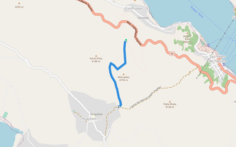 Camino a Huayllani walking route map in San Pablo de Tiquina