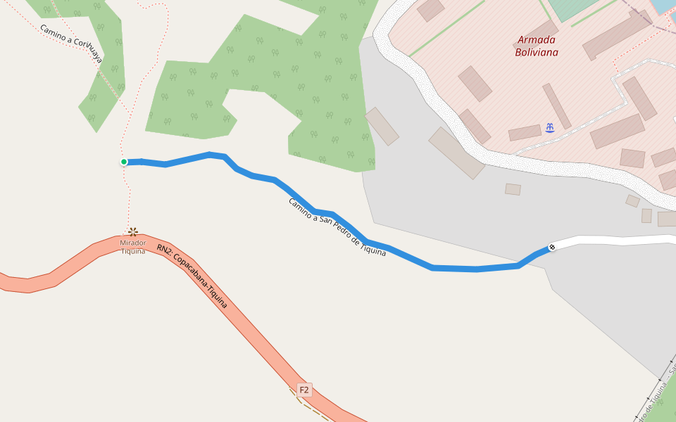 Camino a San Pedro de Tiquina walking route map in Tiquina