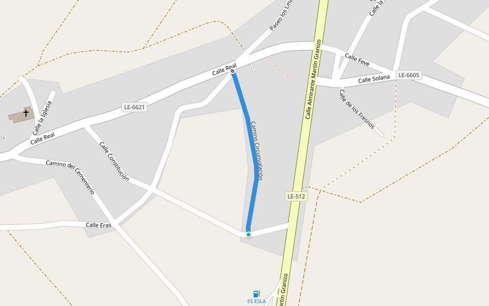 Camino Circunvalación walking route map in Villanueva de las Manzanas