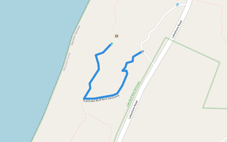 Trail/Lake Bluff Bird Sanctuary walking route map in Manistee