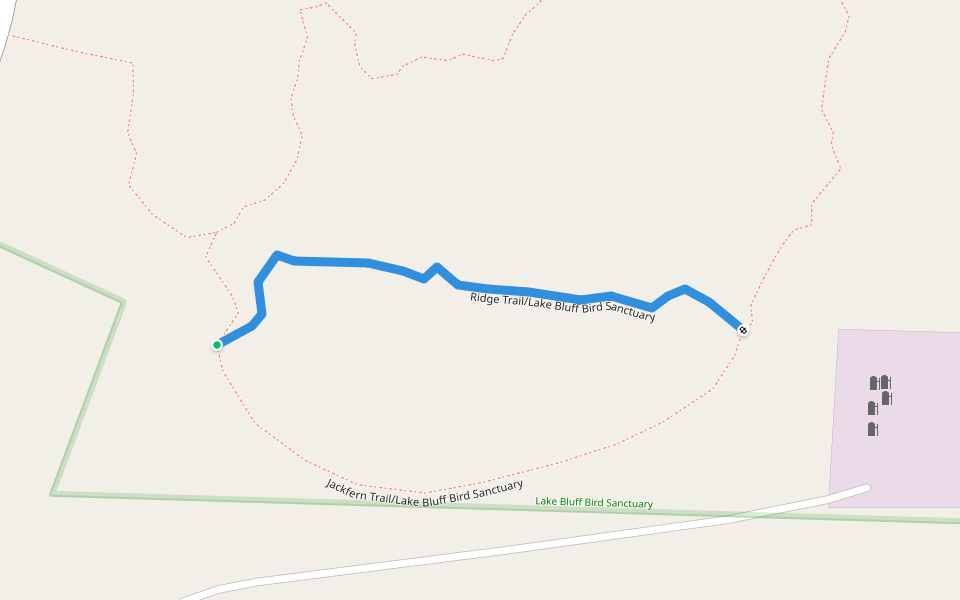 Ridge Trail/Lake Bluff Bird Sanctuary walking route map in Manistee