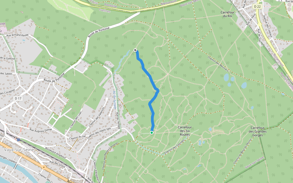 Chemin des Bois Arrachés walking route map in Vaux-sur-Seine