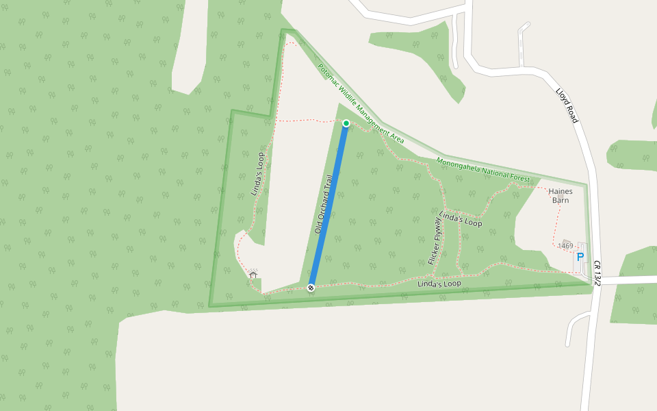 Old Orchard Trail walking route map in Charles Town