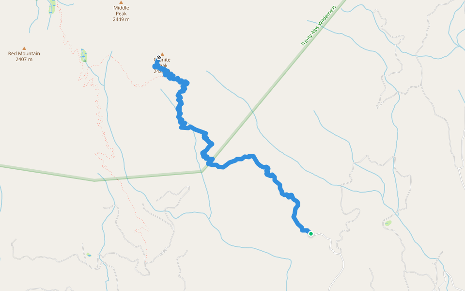 Granite Peak Trail (9W18) walking route map in Trinity Center