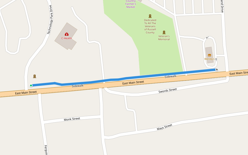 Sidewalk walking route map in Lebanon