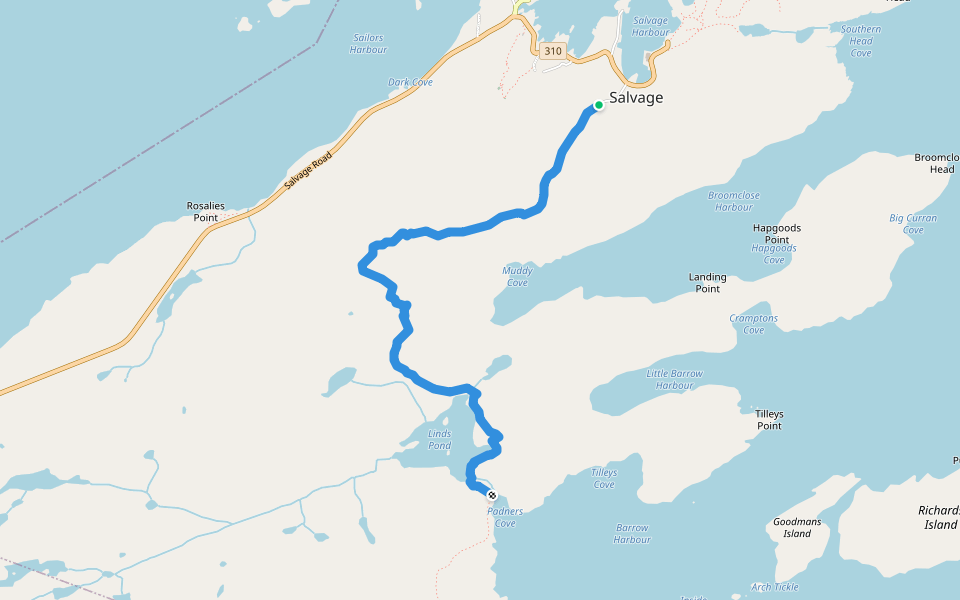 Salvage To Sandy Cove walking route map in Salvage