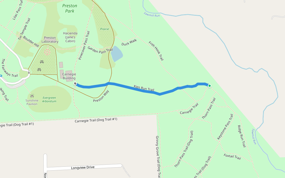 Kips Run Trail walking route map in Meridian