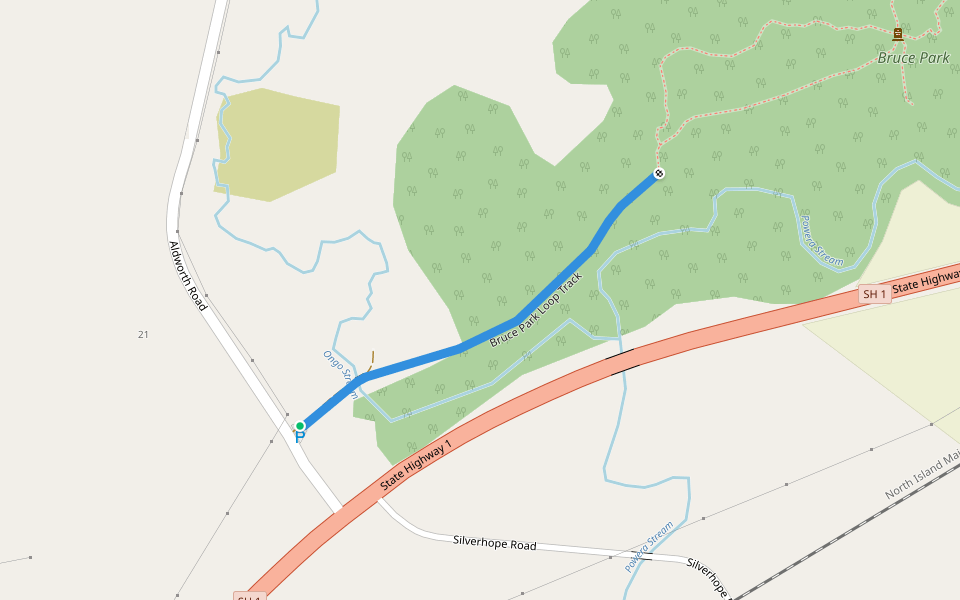 Bruce Park Loop Track walking route map in Hunterville