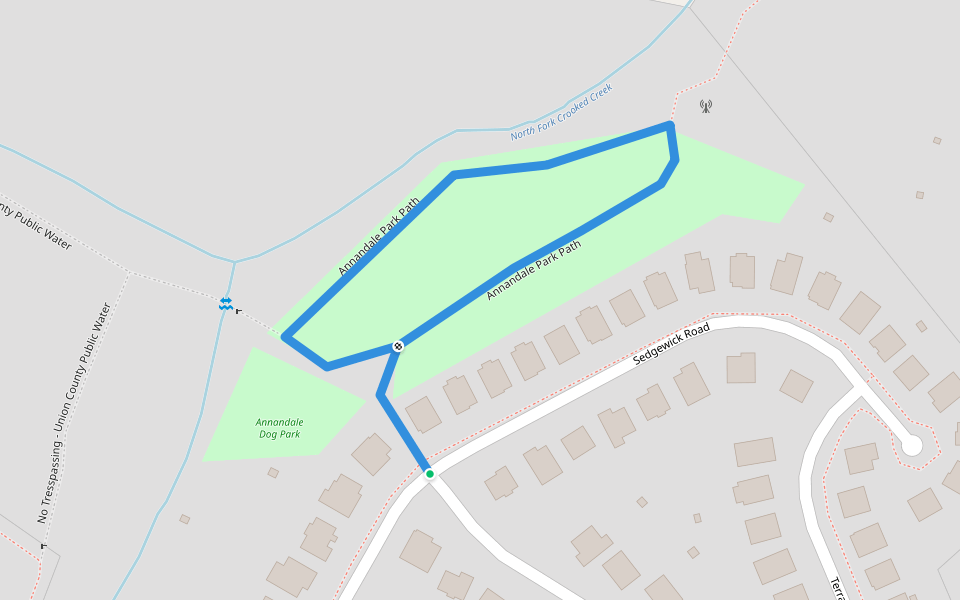 Annandale Park Path walking route map in Indian Trail