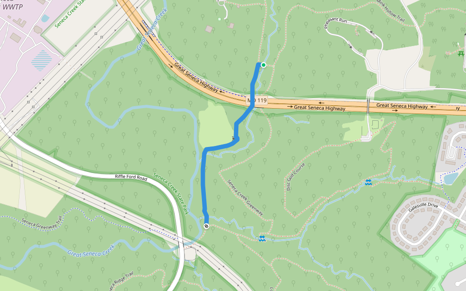 Seneca Creek Greenway-Shared Use walking route map in North Potomac