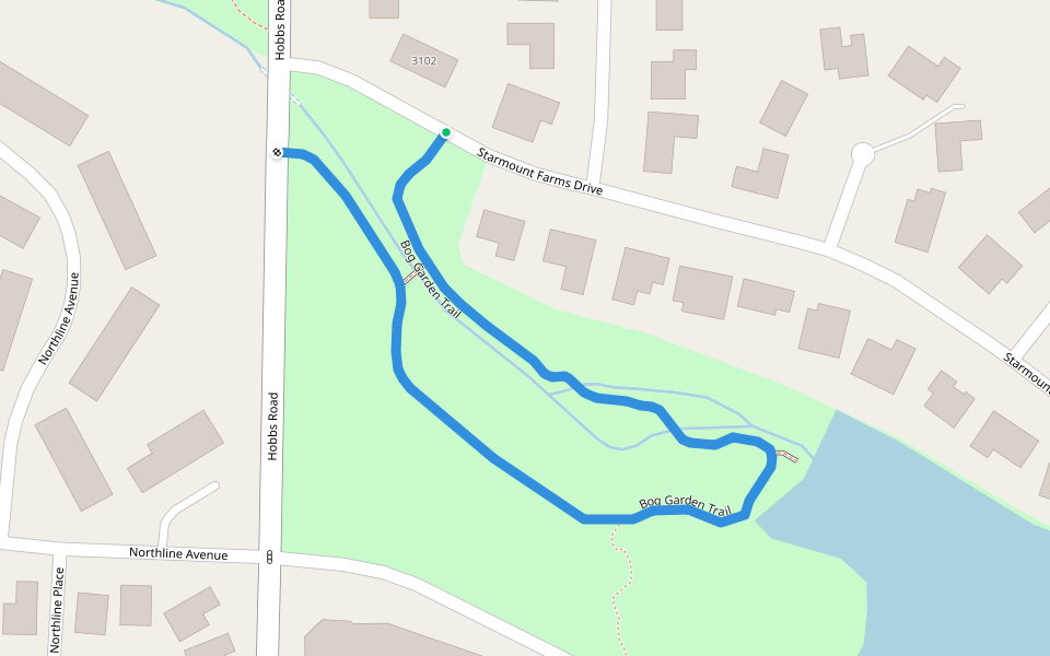 Bog Garden Trail walking route map in Gibsonville