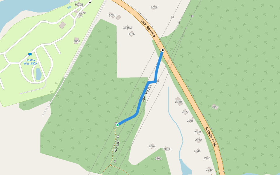 IMPASSABLE walking route map in Upper Sackville