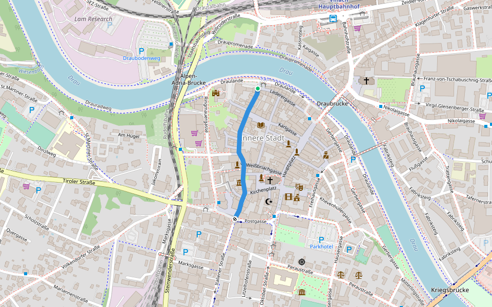 Widmanngasse walking route map in Villach