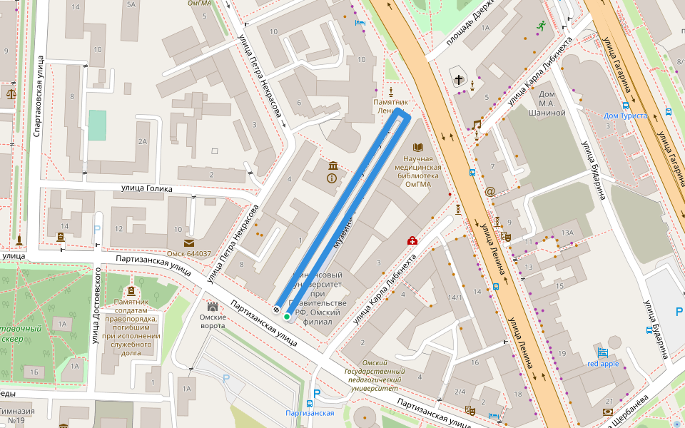 Музейная улица walking route map in Tyukalinsk