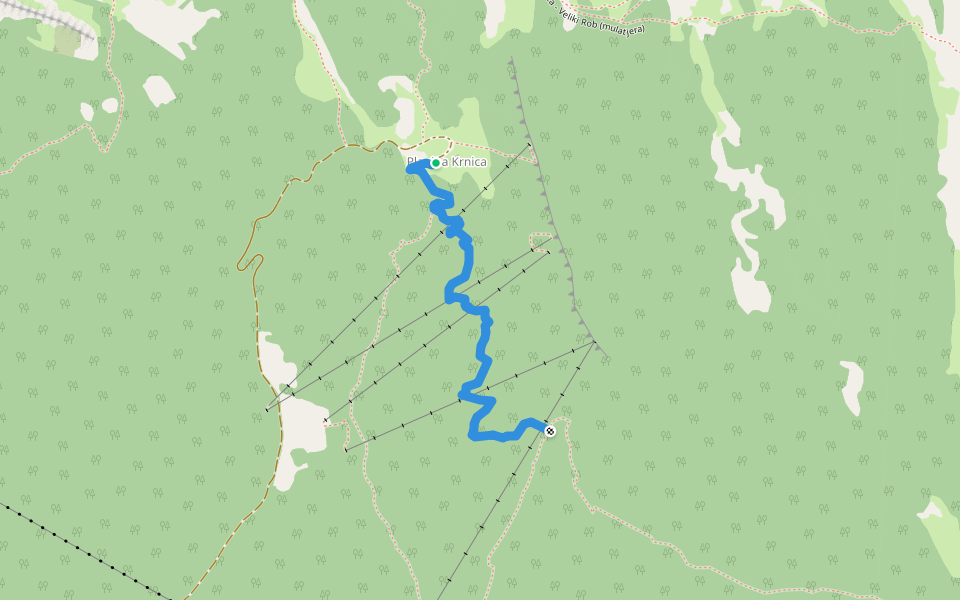 Označena pot do planine Krnica walking route map in Plužna