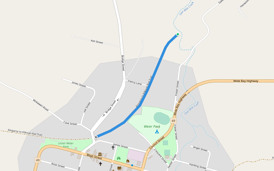 Kingaroy to Kilkivan Rail Trail walking route map in Kilkivan