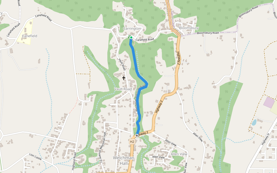 Welchman Hall Gully Trail walking route map in Christie