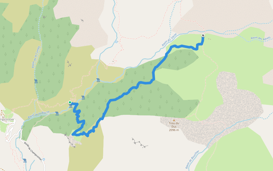 Sentier du Pré Sause walking route map in Le Lauzet-Ubaye