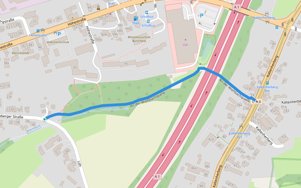 An der Wiehbachquelle walking route map in Burscheid