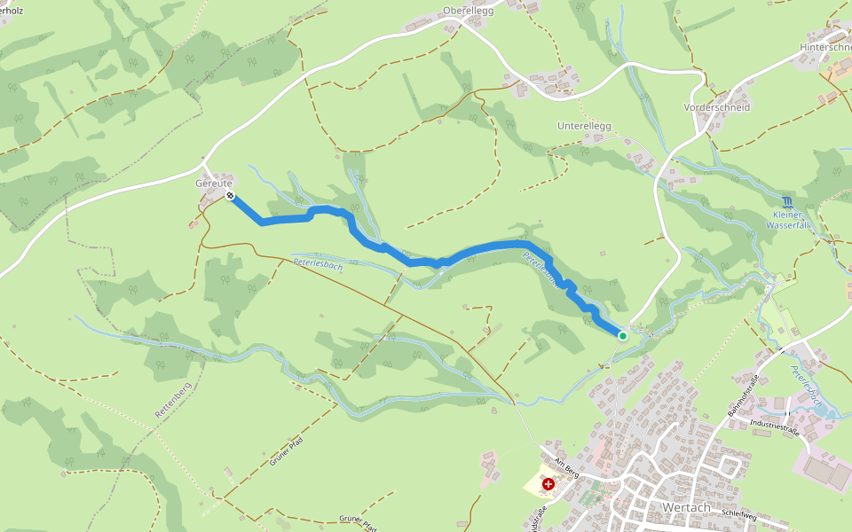 Schießbachtobel walking route map in Wertach